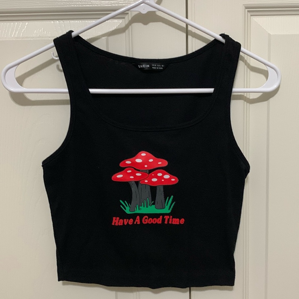 Shein XS Black Ribbed Mushroom Tank Top